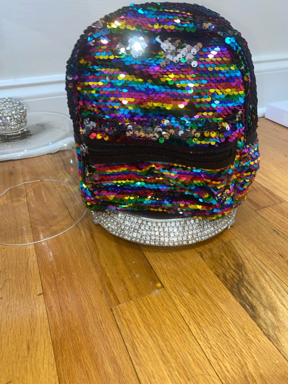 Multi Sequin Mini Backpack with Rhinestone Base - Rainbow
